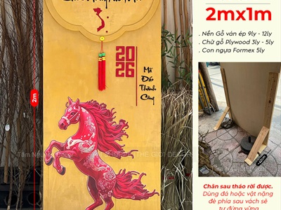 [ORDER 3-5 NGÀY] Mô hình Bao lì xì cỡ lớn Vàng Gold Tết Bính Ngọ [Bằng gỗ - Đế tự đứng] C2x1m BAOLIXI-05